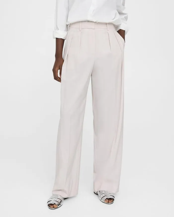 Theory Pleated WideLeg Pant In Stretch Wool Sand Women Pants Theory Pleated WideLeg Pant In Stretch Wool Sand Women Pants