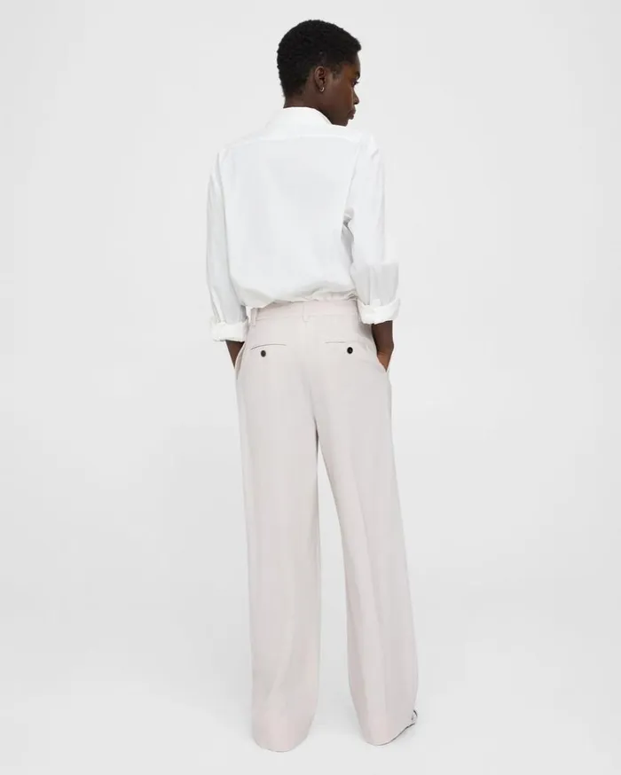Theory Pleated WideLeg Pant In Stretch Wool Sand Women Pants Theory Pleated WideLeg Pant In Stretch Wool Sand Women Pants