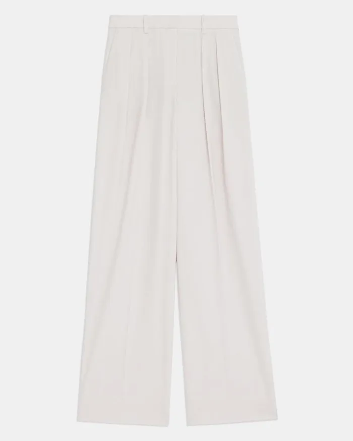 Theory Pleated WideLeg Pant In Stretch Wool Sand Women Pants Theory Pleated WideLeg Pant In Stretch Wool Sand Women Pants