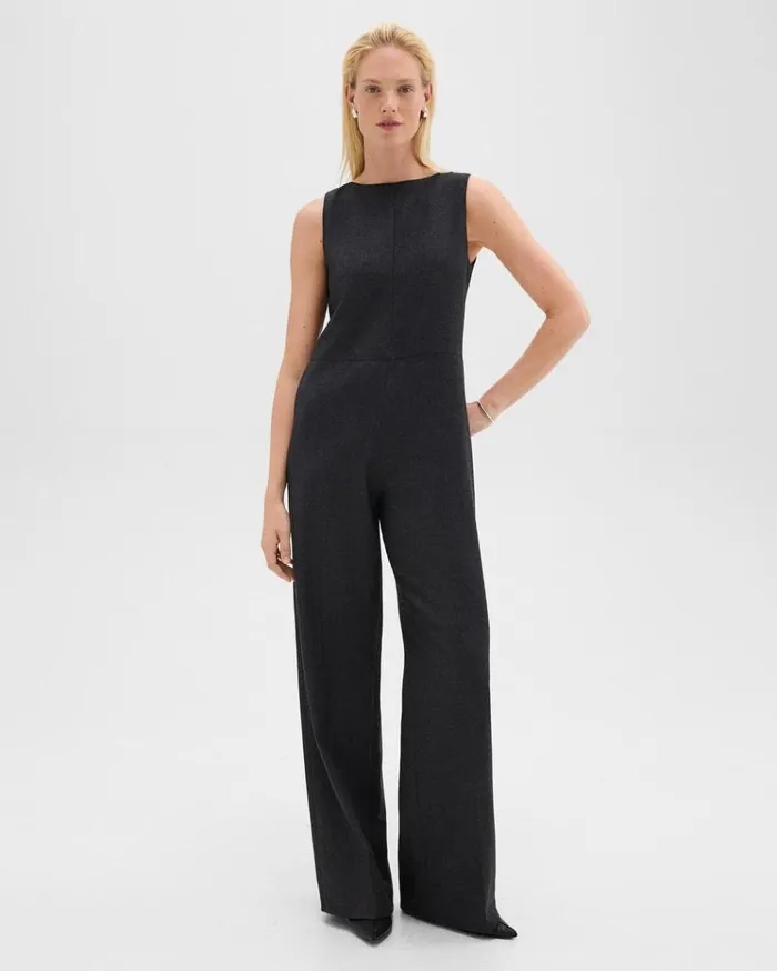 Theory Relaxed Sleeveless Jumpsuit In Stretch Flannel Charcoal Melange Women Pants Theory Relaxed Sleeveless Jumpsuit In Stretch Flannel Charcoal Melange Women Pants