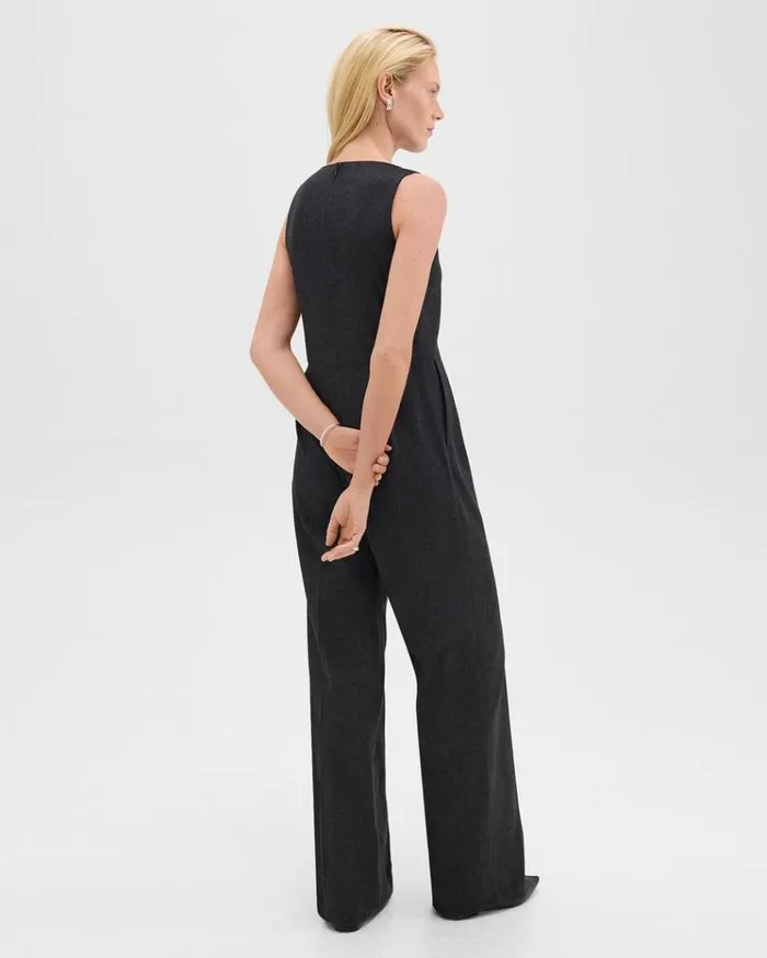 Theory Relaxed Sleeveless Jumpsuit In Stretch Flannel Charcoal Melange Women Pants Theory Relaxed Sleeveless Jumpsuit In Stretch Flannel Charcoal Melange Women Pants
