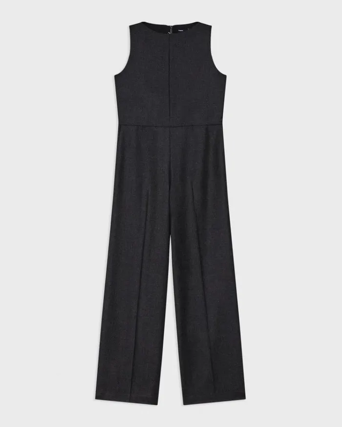 Theory Relaxed Sleeveless Jumpsuit In Stretch Flannel Charcoal Melange Women Pants Theory Relaxed Sleeveless Jumpsuit In Stretch Flannel Charcoal Melange Women Pants