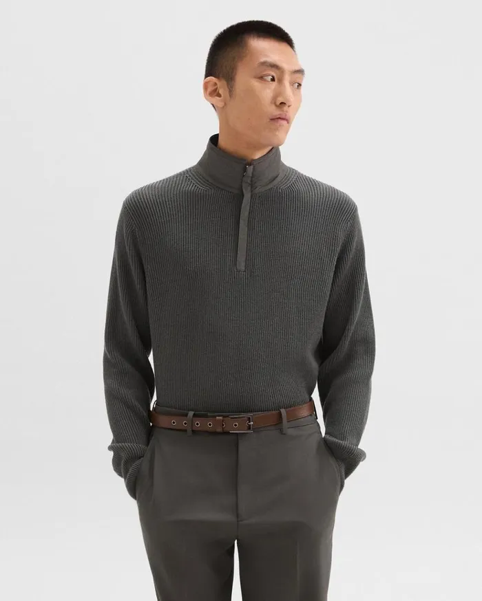 Theory Reversible QuarterZip Pullover In NylonWool Light Spruce Men Sweaters Cardigans