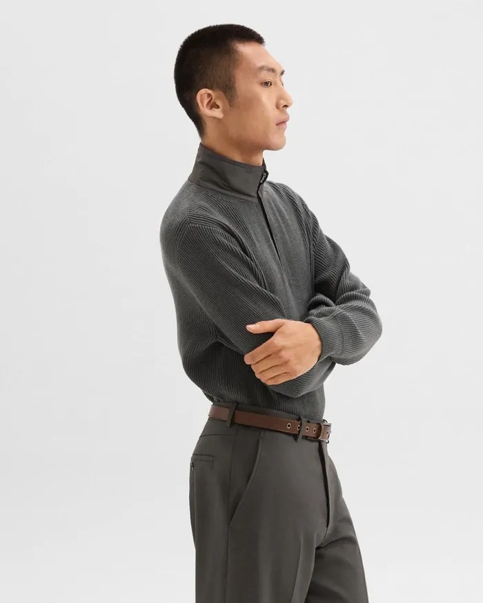 Theory Reversible QuarterZip Pullover In NylonWool Light Spruce Men Sweaters Cardigans