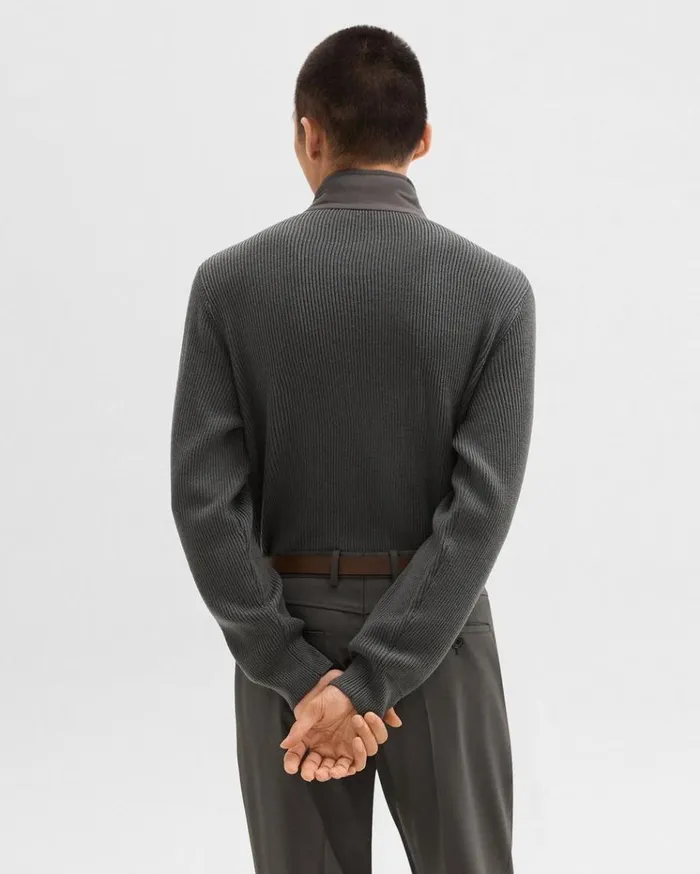 Theory Reversible QuarterZip Pullover In NylonWool Light Spruce Men Sweaters Cardigans