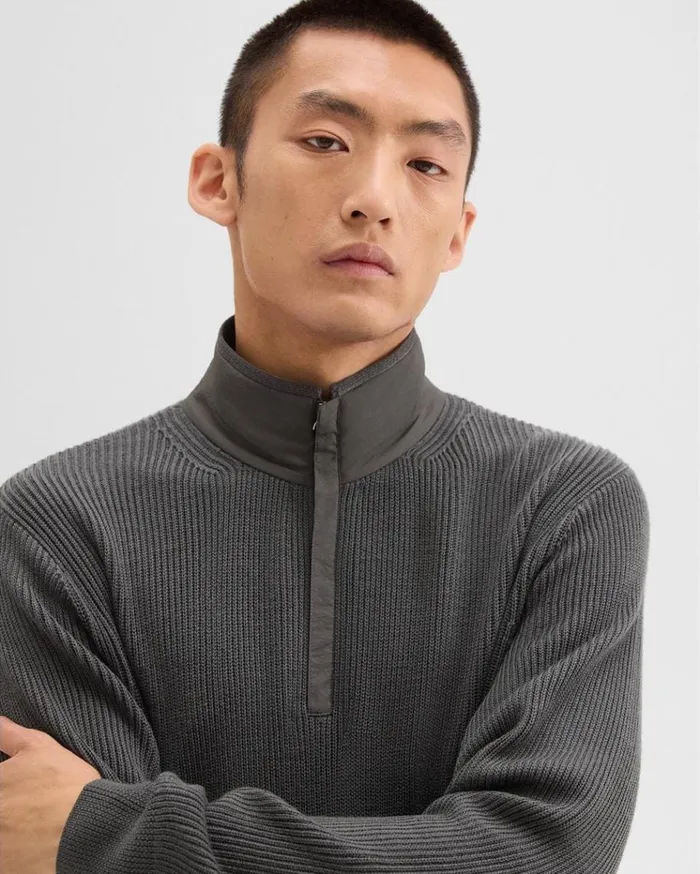 Theory Reversible QuarterZip Pullover In NylonWool Light Spruce Men Sweaters Cardigans