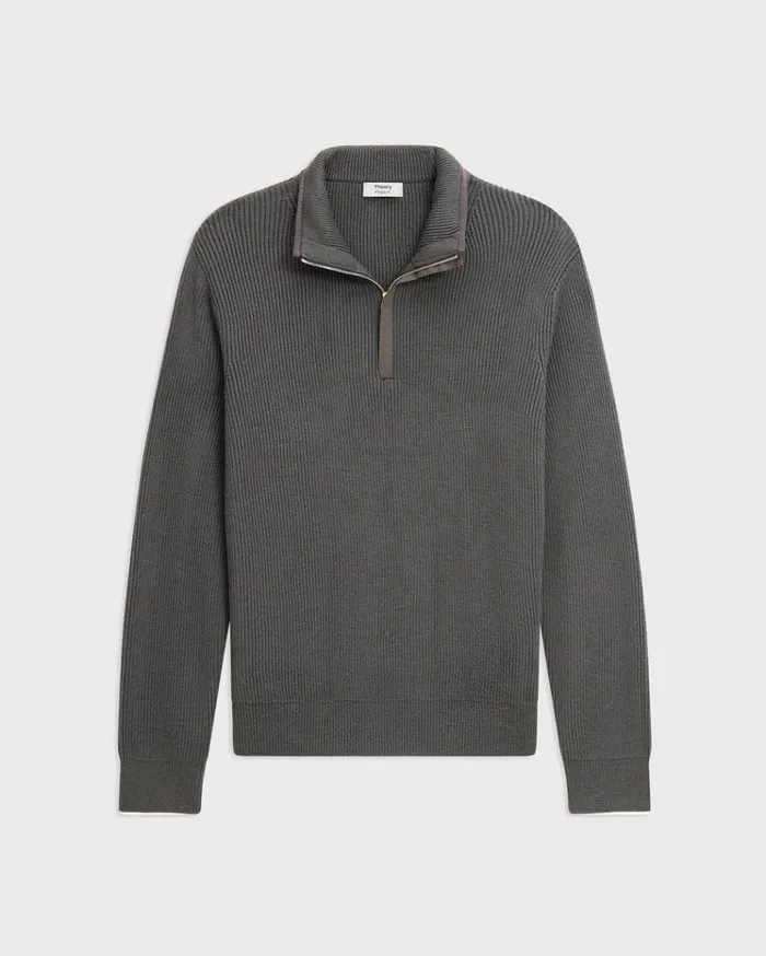Theory Reversible QuarterZip Pullover In NylonWool Light Spruce Men Sweaters Cardigans
