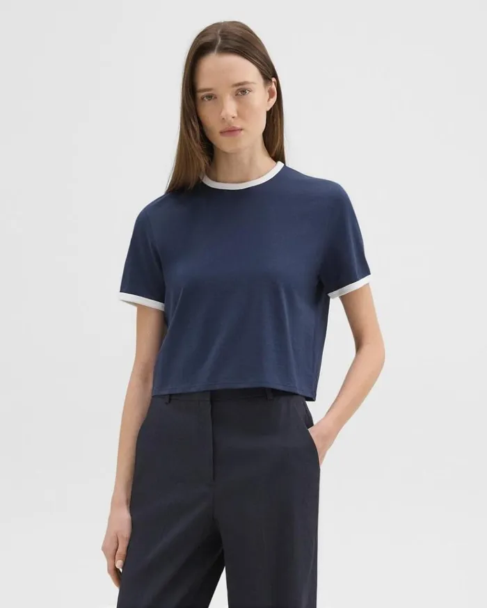 Theory Ringer Tee In Organic Cotton Nocturne Navywhite Women TShirts Tank Tops