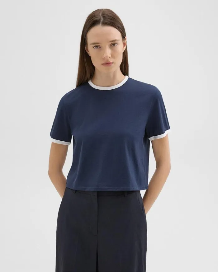 Theory Ringer Tee In Organic Cotton Nocturne Navywhite Women TShirts Tank Tops Theory Ringer Tee In Organic Cotton Nocturne Navywhite Women TShirts Tank Tops