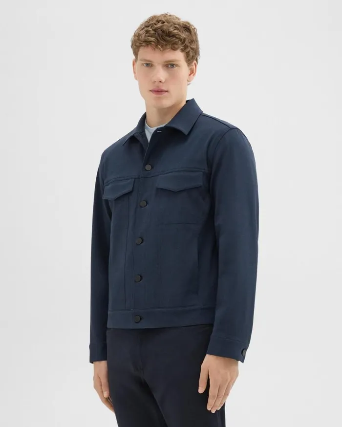 Theory River Trucker Jacket In Neoteric Twill Dark Navy Men Blazers Jackets