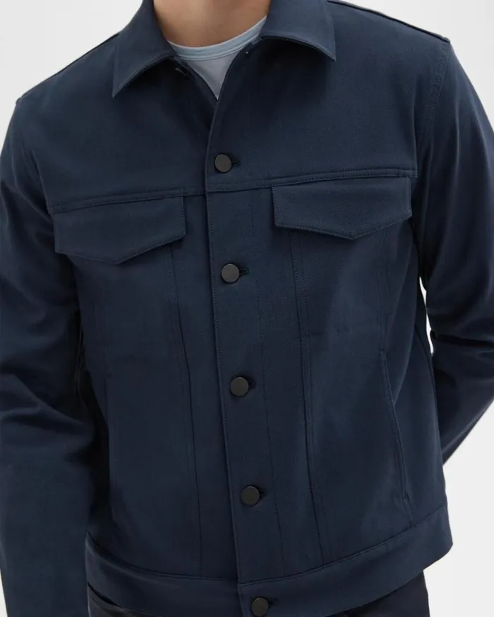 Theory River Trucker Jacket In Neoteric Twill Dark Navy Men Blazers Jackets