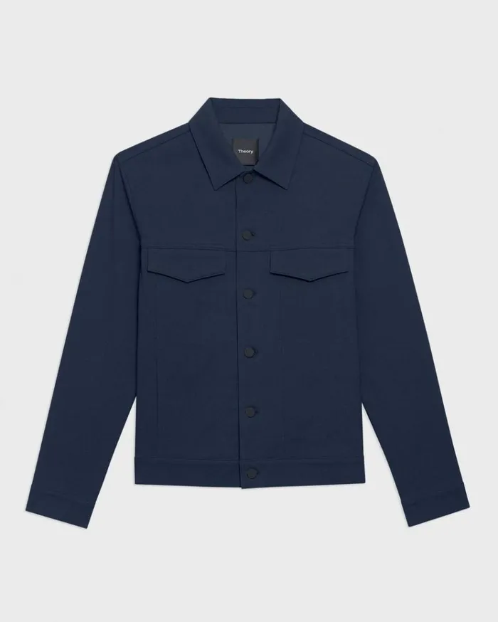 Theory River Trucker Jacket In Neoteric Twill Dark Navy Men Blazers Jackets