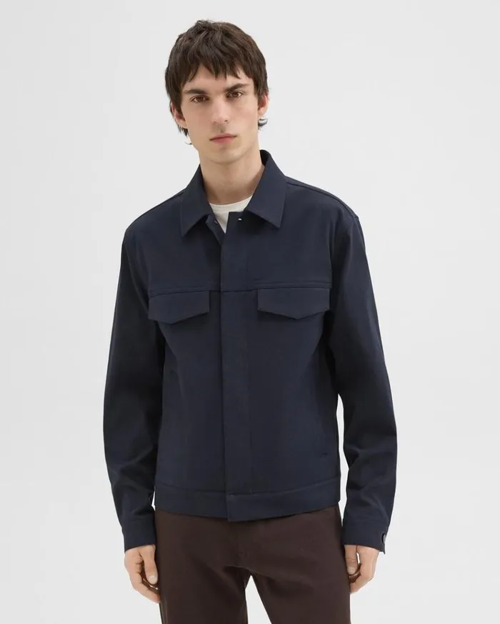 Theory River Trucker Jacket In Neoteric Twill Dark Navy Men Outerwear