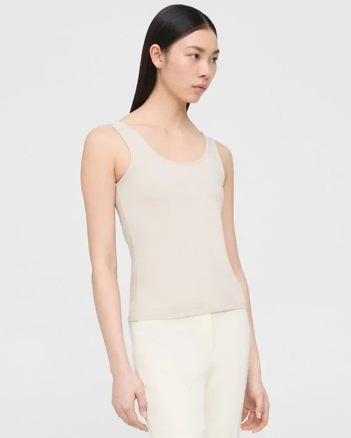 Theory Scoop Neck Tank In Stretch Cotton Sand Women TShirts Tank Tops