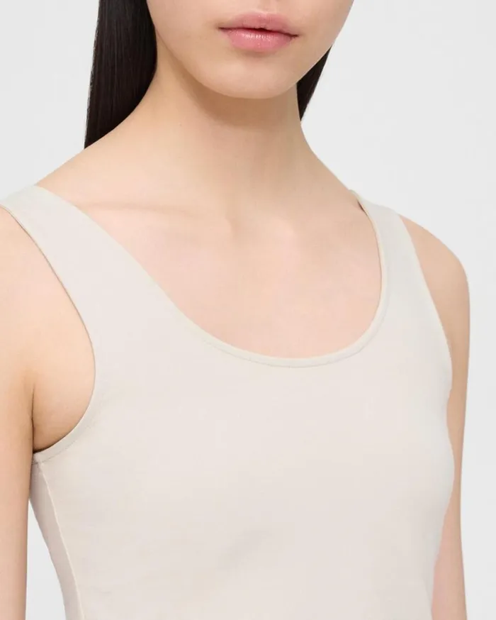 Theory Scoop Neck Tank In Stretch Cotton Sand Women TShirts Tank Tops Theory Scoop Neck Tank In Stretch Cotton Sand Women TShirts Tank Tops