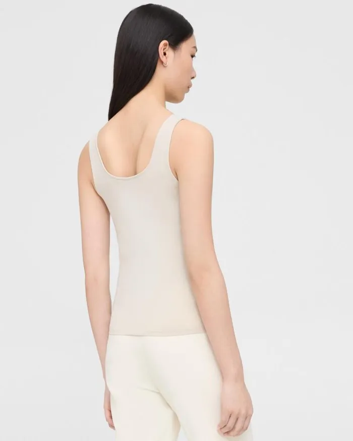 Theory Scoop Neck Tank In Stretch Cotton Sand Women TShirts Tank Tops Theory Scoop Neck Tank In Stretch Cotton Sand Women TShirts Tank Tops