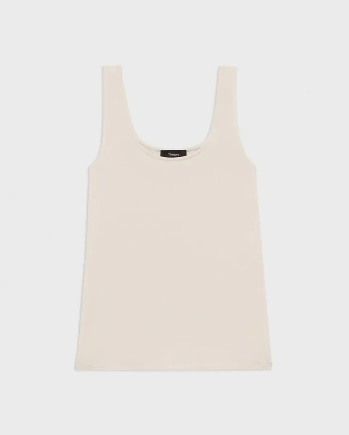 Theory Scoop Neck Tank In Stretch Cotton Sand Women TShirts Tank Tops Theory Scoop Neck Tank In Stretch Cotton Sand Women TShirts Tank Tops