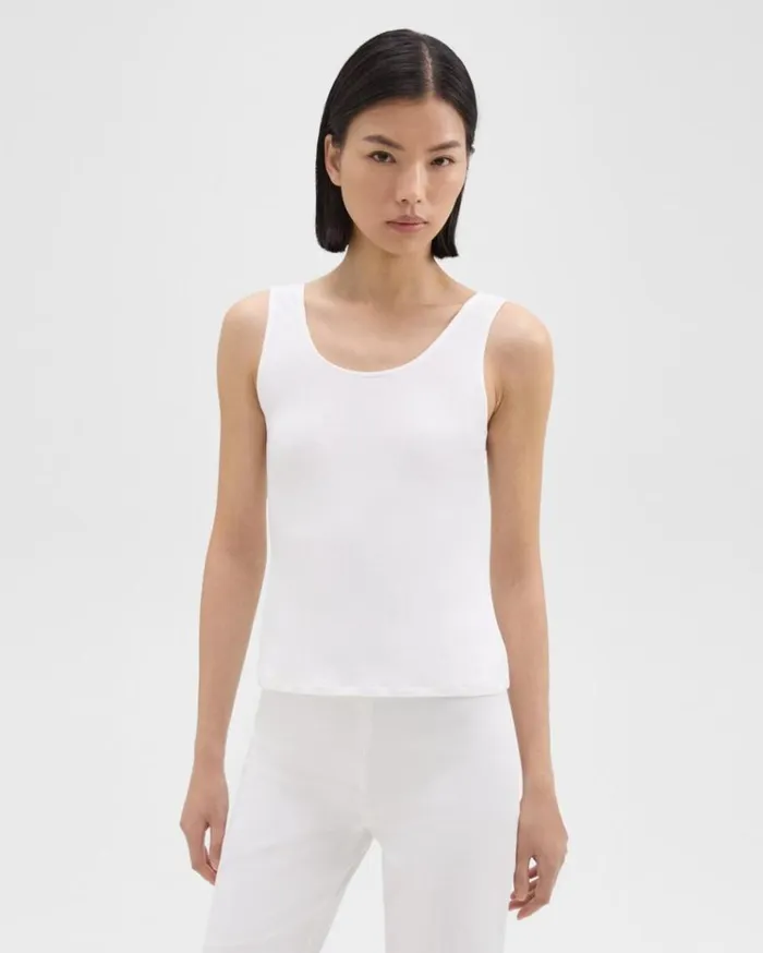 Theory Scoop Neck Tank Top In Rib Knit Viscose White Women TShirts Tank Tops