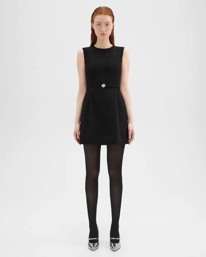 Theory Sculpted Sleeveless Dress In Double Weave Black Women Dresses