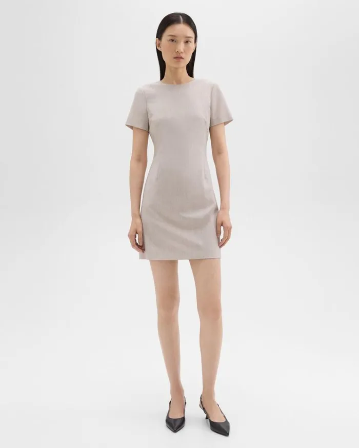 Theory Sheath Dress In Good Wool Sand Melange Women Dresses