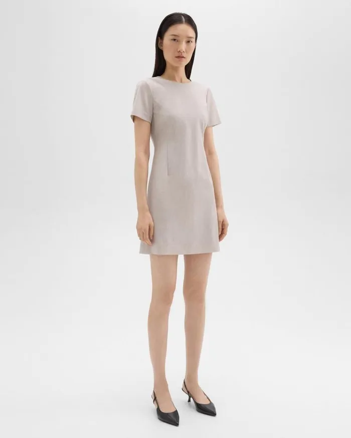 Theory Sheath Dress In Good Wool Sand Melange Women Dresses