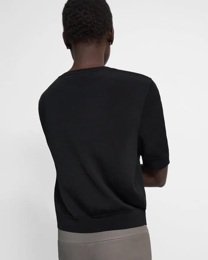 Theory Shrunken ShortSleeve Top In Silk Black Women Tops Theory Shrunken ShortSleeve Top In Silk Black Women Tops