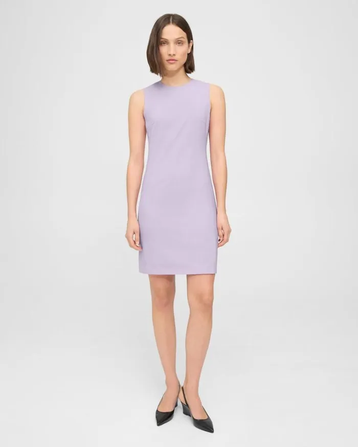 Theory Sleeveless Fitted Dress In Good Wool Lilac Sky Women Dresses