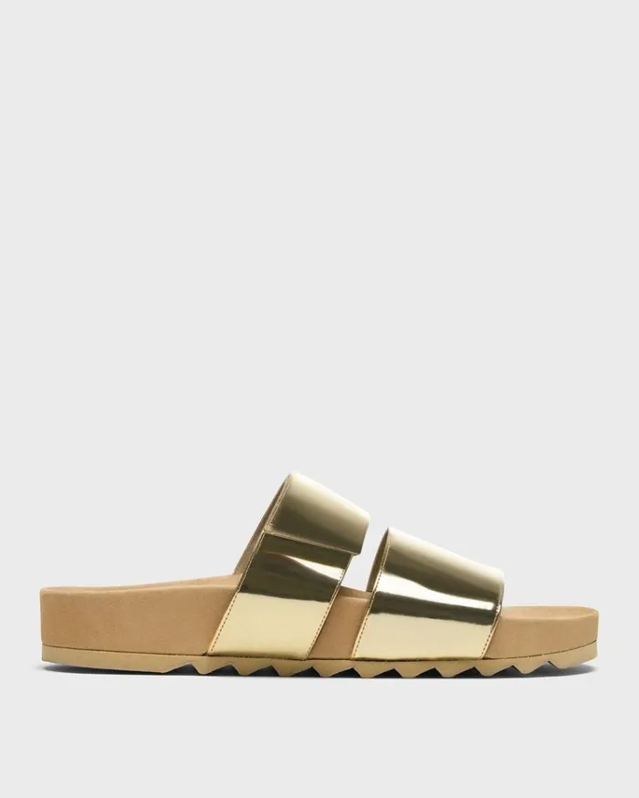 Theory Slide Sandals In Metallic Leather Light Gold Women Shoes