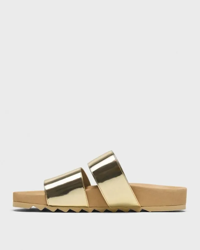 Theory Slide Sandals In Metallic Leather Light Gold Women Shoes