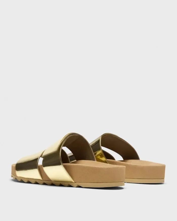 Theory Slide Sandals In Metallic Leather Light Gold Women Shoes