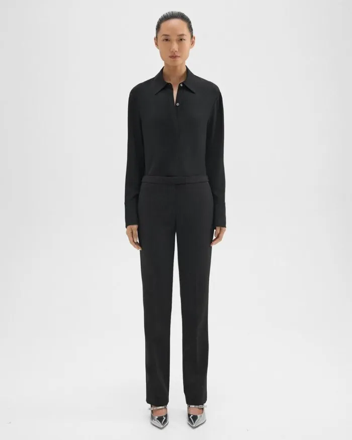 Theory Slim LowRise Pant In Double Weave Black Women Pants