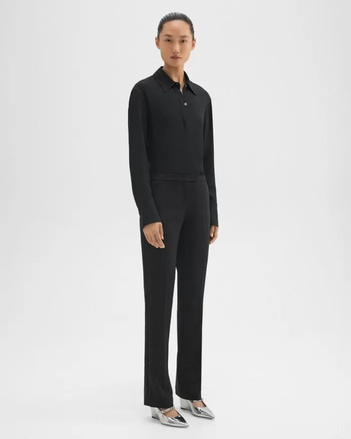 Theory Slim LowRise Pant In Double Weave Black Women Pants