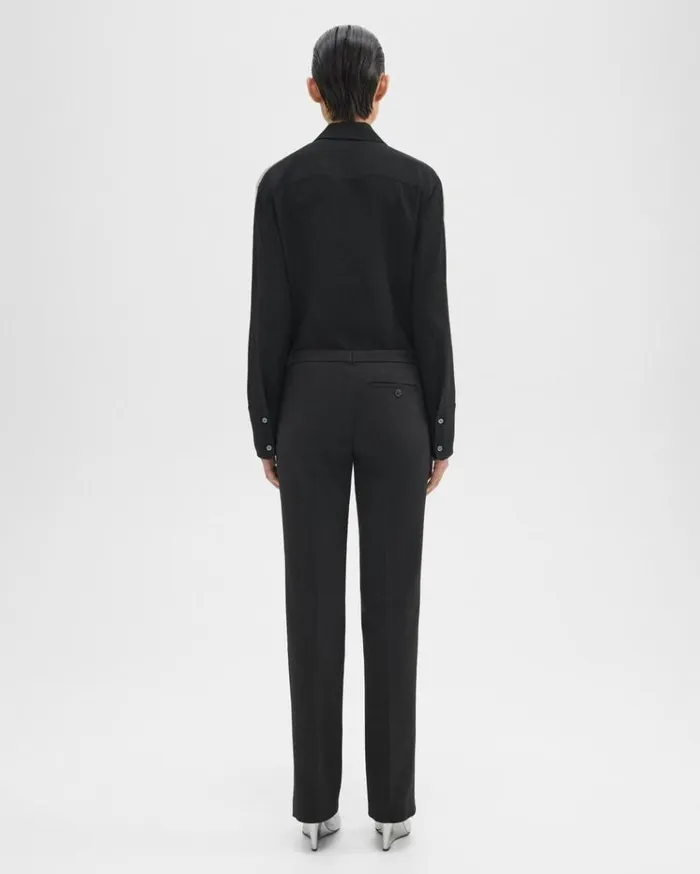 Theory Slim LowRise Pant In Double Weave Black Women Pants