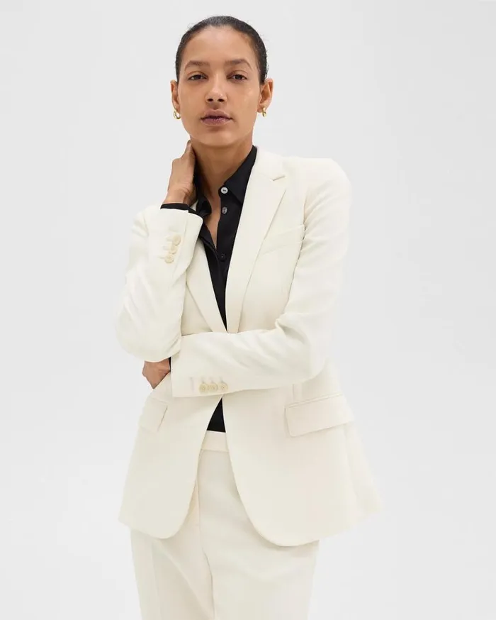 Theory Staple Blazer In Admiral Crepe Rice Women Suits