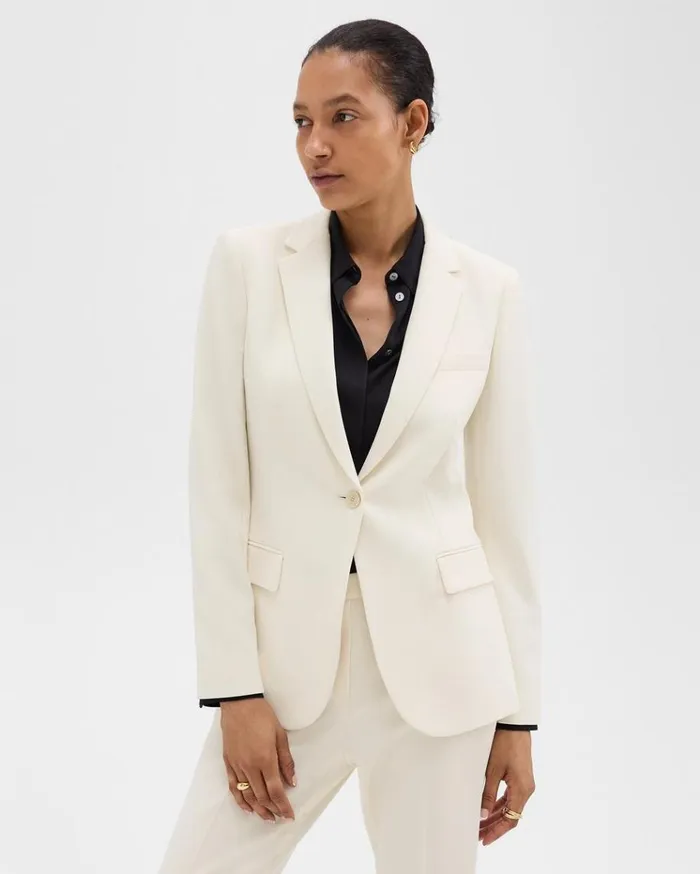 Theory Staple Blazer In Admiral Crepe Rice Women Suits