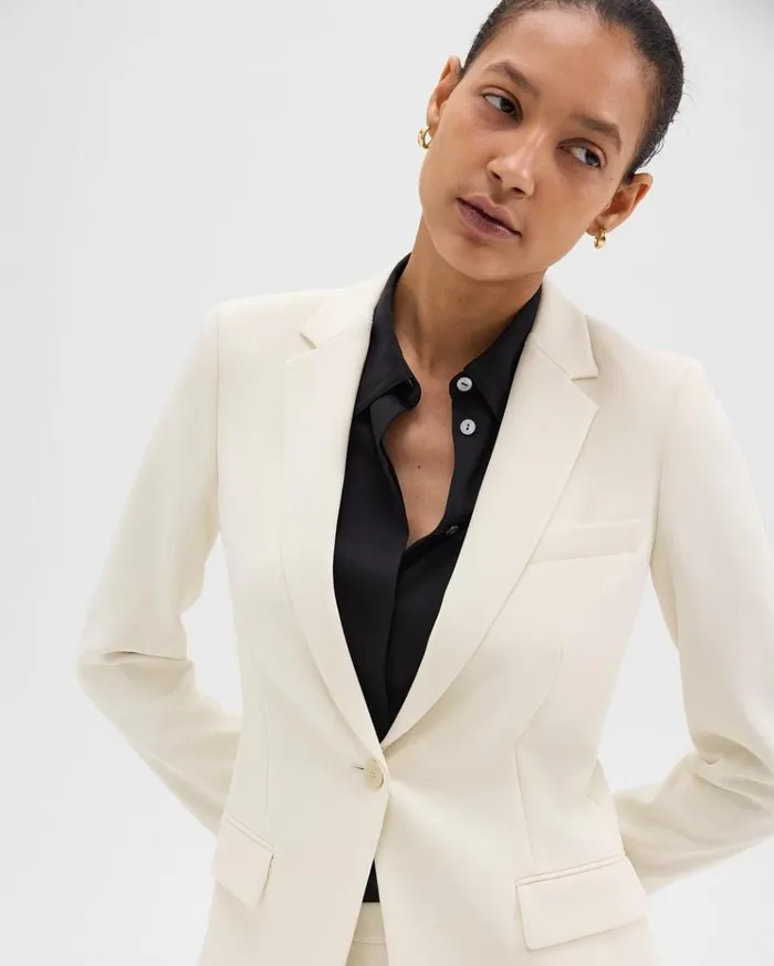 Theory Staple Blazer In Admiral Crepe Rice Women Suits