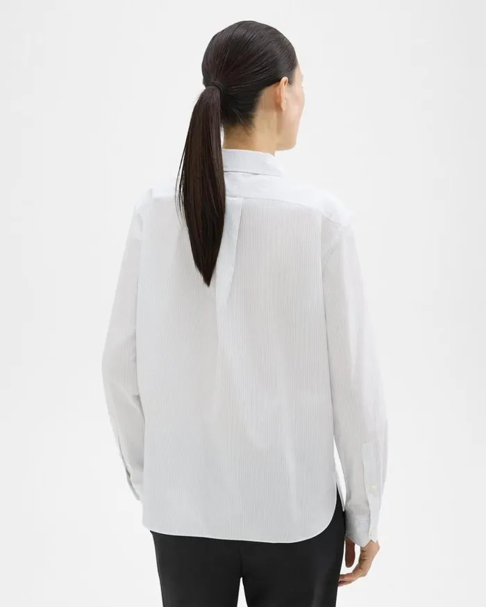 Theory Striped CottonBlend Shirt White Multi Women Tops