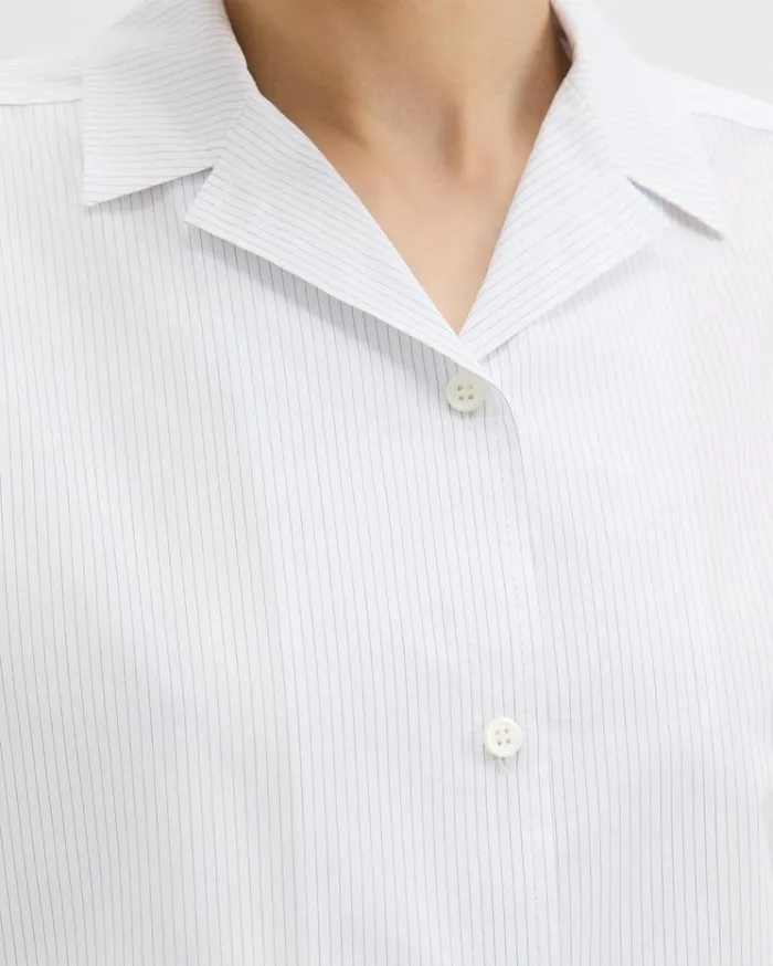Theory Striped CottonBlend Shirt White Multi Women Tops
