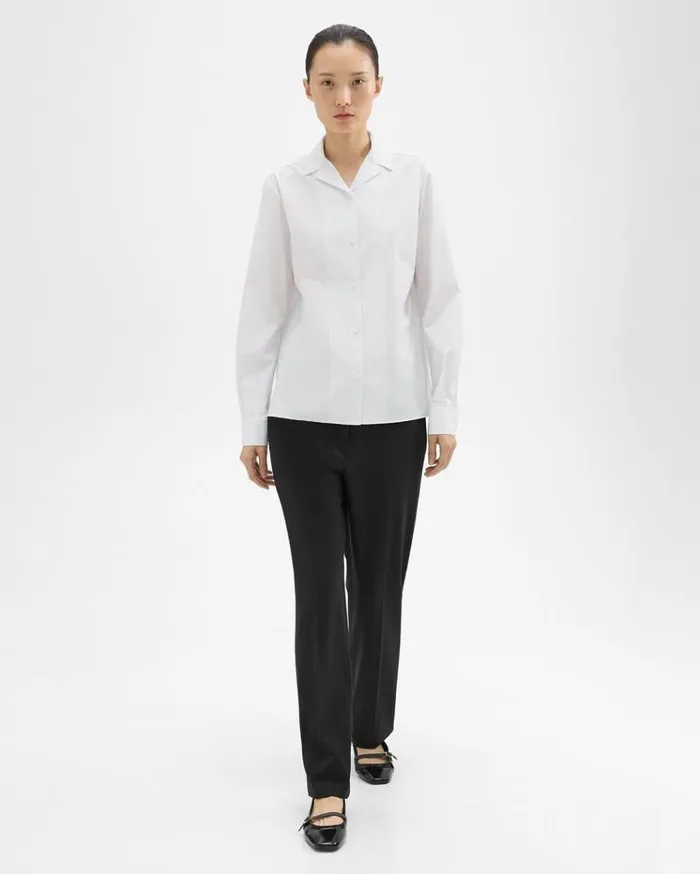 Theory Striped CottonBlend Shirt White Multi Women Tops