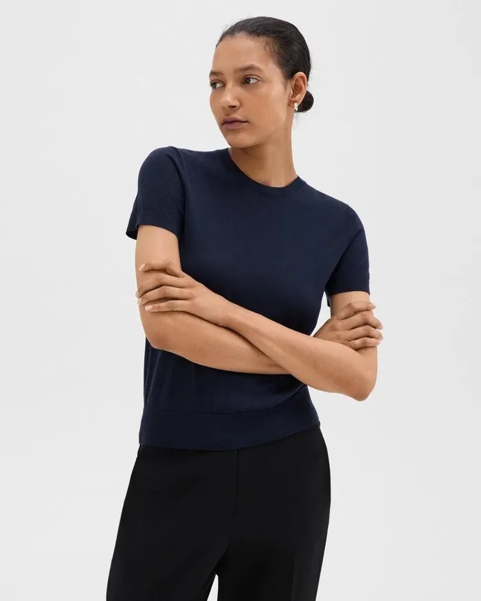 Theory Sweater Tee In Regal Wool Deep Navy Women TShirts Tank Tops
