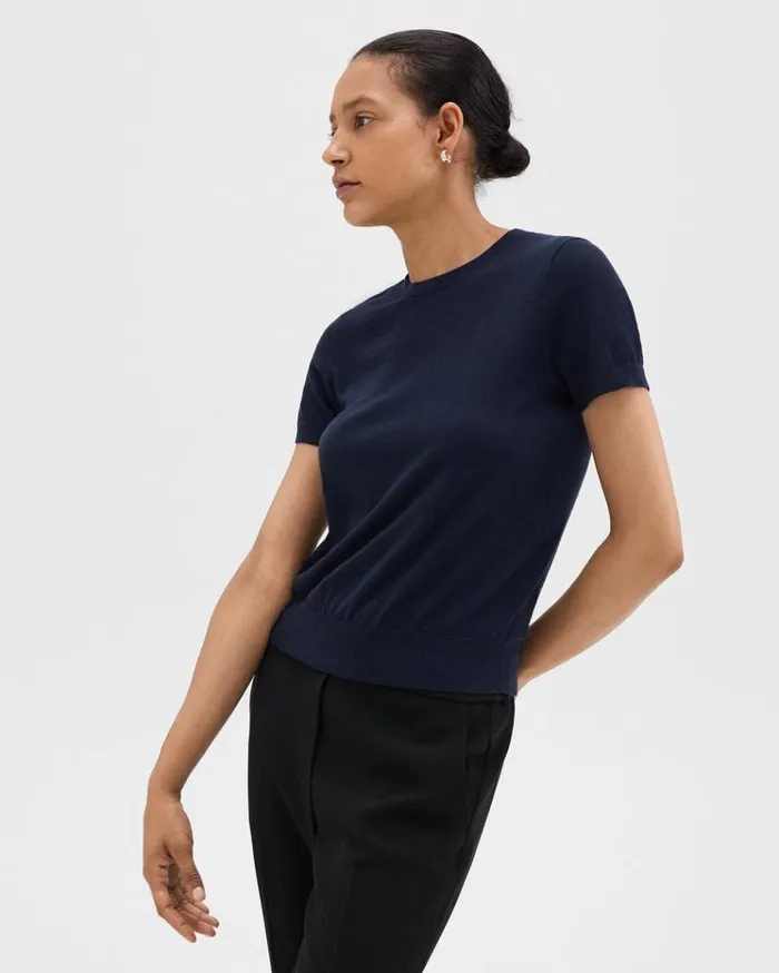 Theory Sweater Tee In Regal Wool Deep Navy Women TShirts Tank Tops