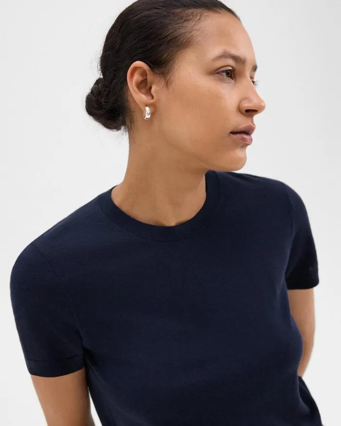 Theory Sweater Tee In Regal Wool Deep Navy Women TShirts Tank Tops