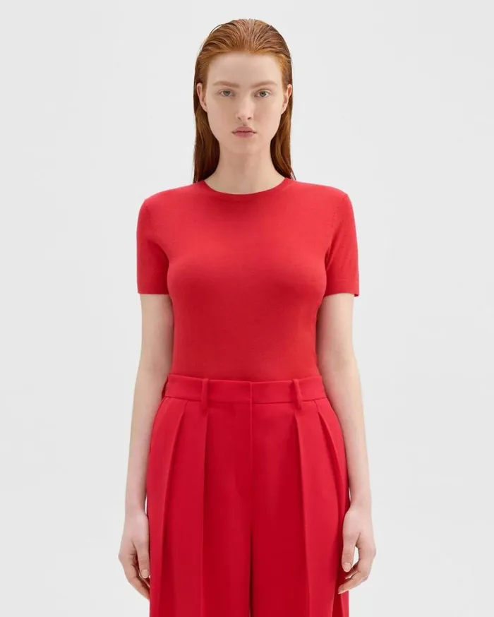 Theory Sweater Tee In Regal Wool Geranium Women TShirts Tank Tops