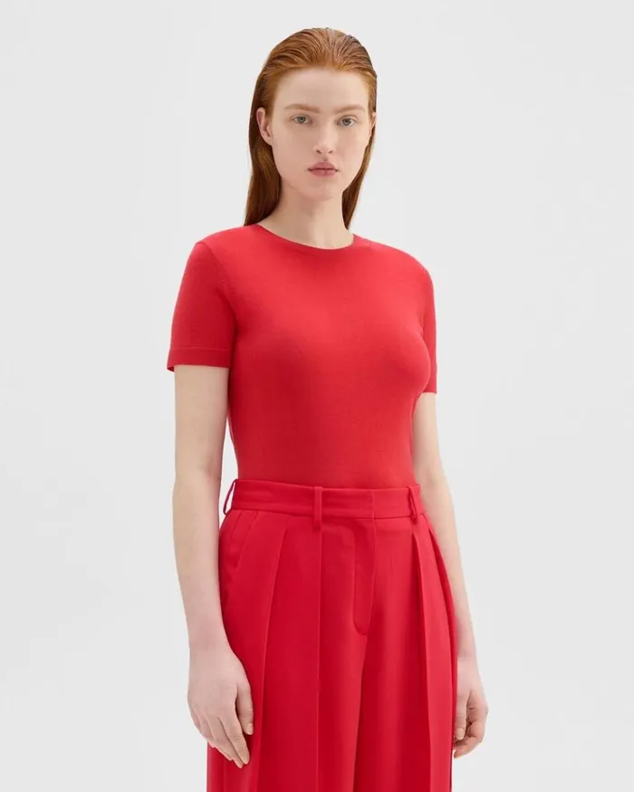 Theory Sweater Tee In Regal Wool Geranium Women TShirts Tank Tops