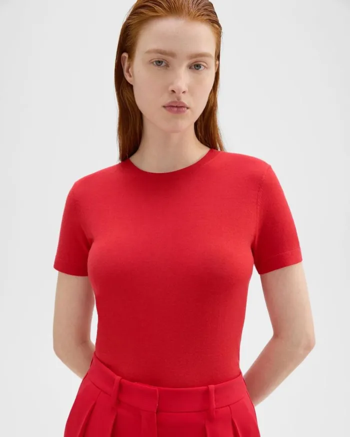 Theory Sweater Tee In Regal Wool Geranium Women TShirts Tank Tops