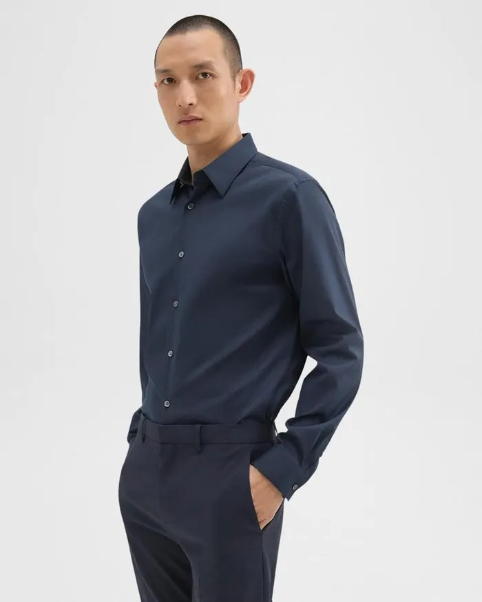 Theory Sylvain Shirt In Good Cotton Eclipse Men Shirts
