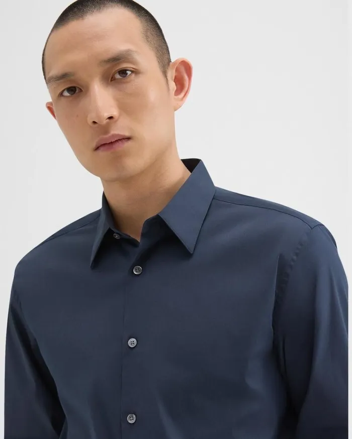 Theory Sylvain Shirt In Good Cotton Eclipse Men Shirts