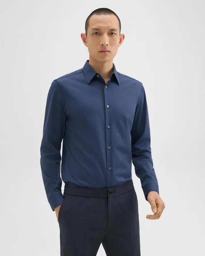 Theory Sylvain Shirt In Structure Knit Twilight Men Shirts
