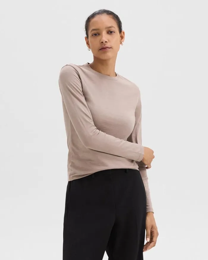 Theory Tiny LongSleeve Tee In Organic Cotton Cinder Women TShirts Tank Tops