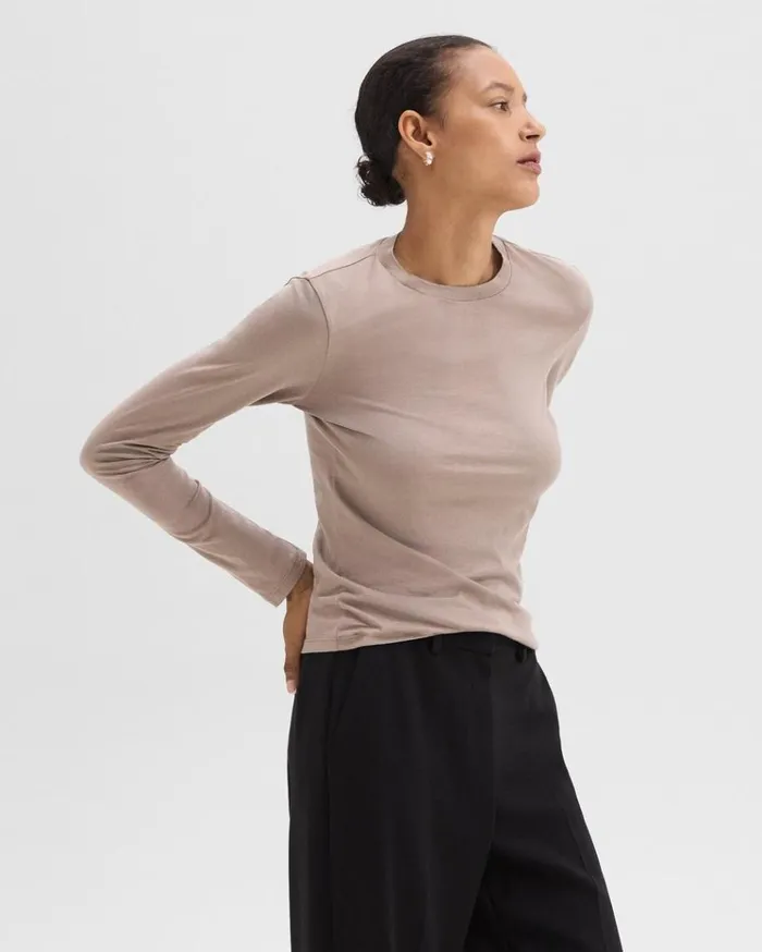 Theory Tiny LongSleeve Tee In Organic Cotton Cinder Women TShirts Tank Tops Theory Tiny LongSleeve Tee In Organic Cotton Cinder Women TShirts Tank Tops